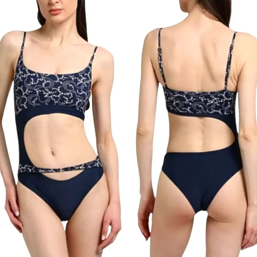 Frankies Bikinis Thea Ribbed Bandana Cutout One Piece Swimsuit in Dixie